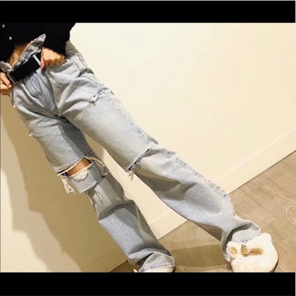 Intermix rta jeans women’s medium m $355 NWT new boyfriend distressed belt - Picture 5 of 12